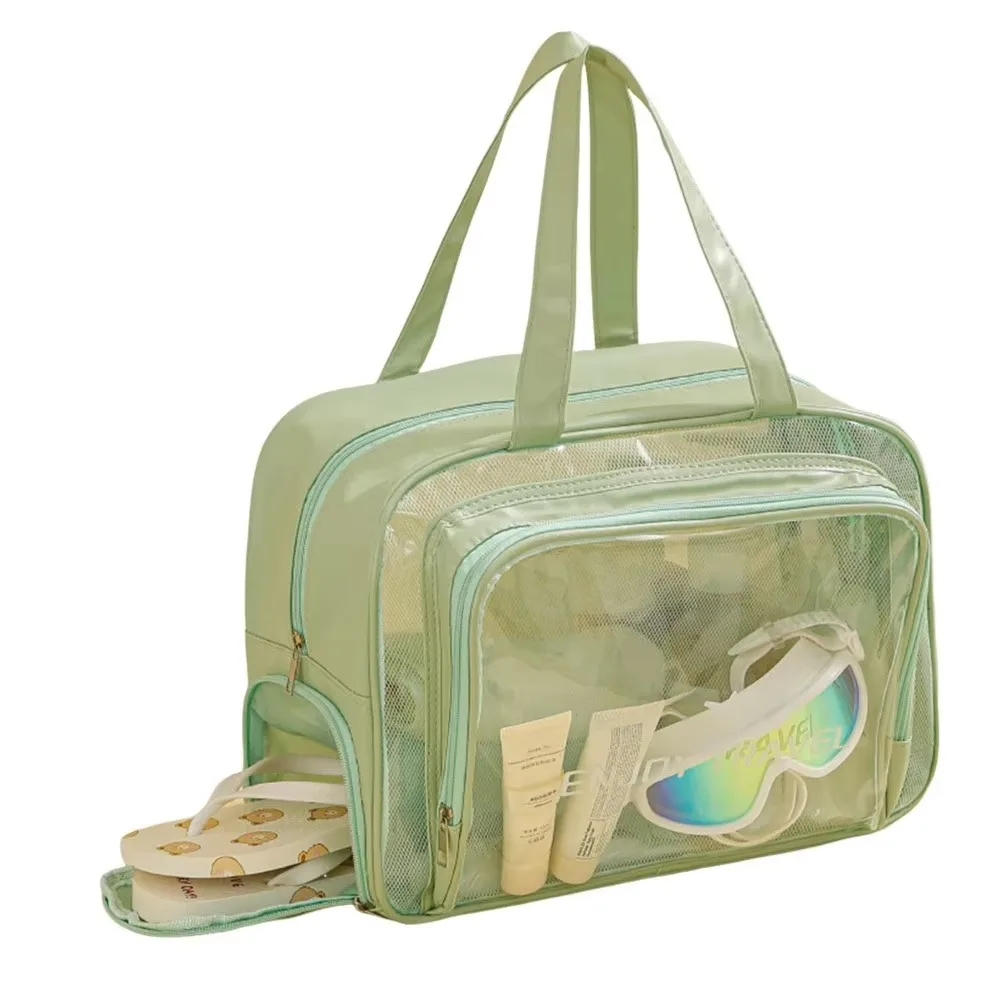 

Large Capacity Waterproof Cosmetic Bag Pu Transparent PVC Make Up Bag Travel Storage Bag Dry Wet Separation Multi-functional