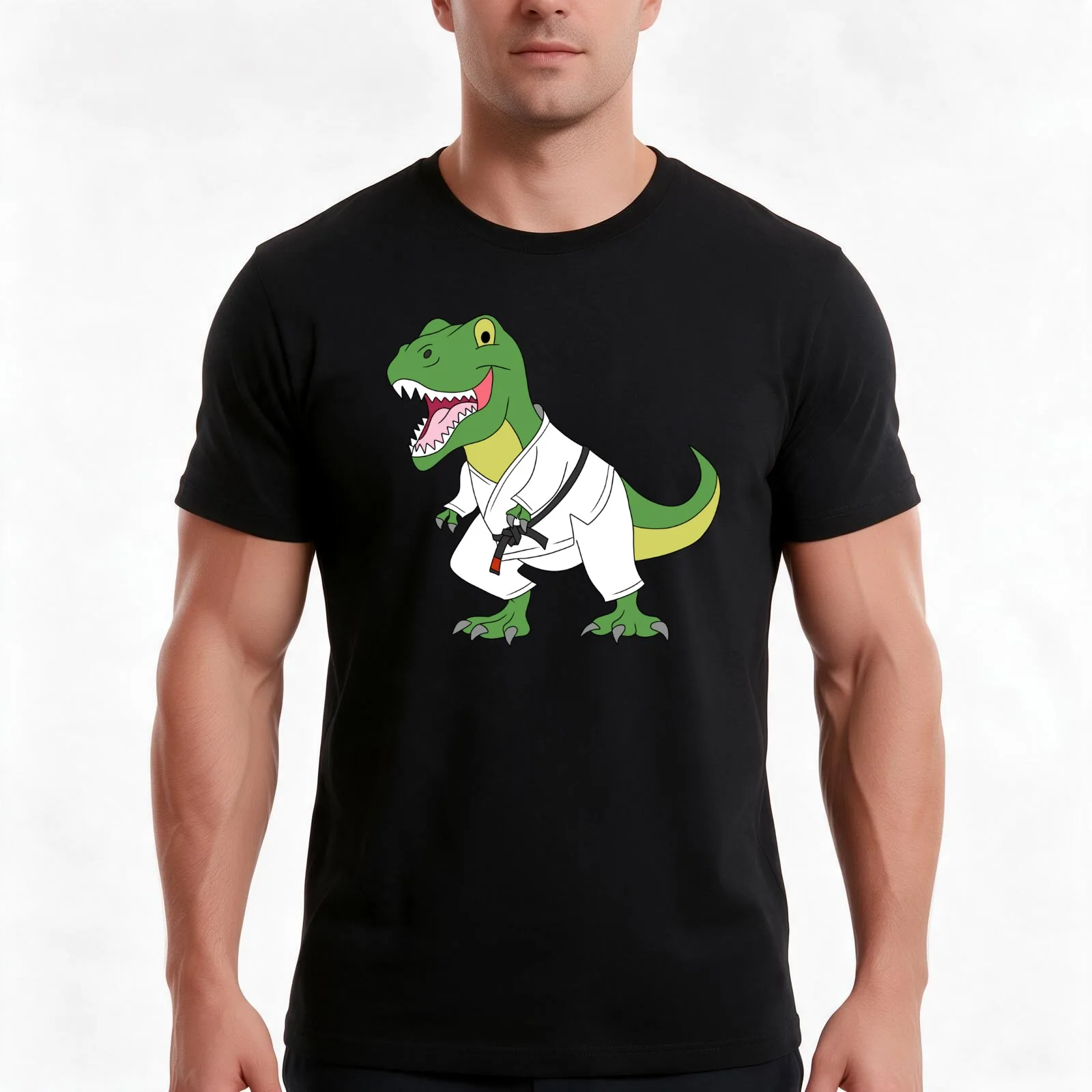 T Rex Black Belt Jiu-Jitsu T-Shirt, Summer Casual Cotton Tee, Oversized Streetwear Tops, Vintage Graphic Print, Unisex Men Women