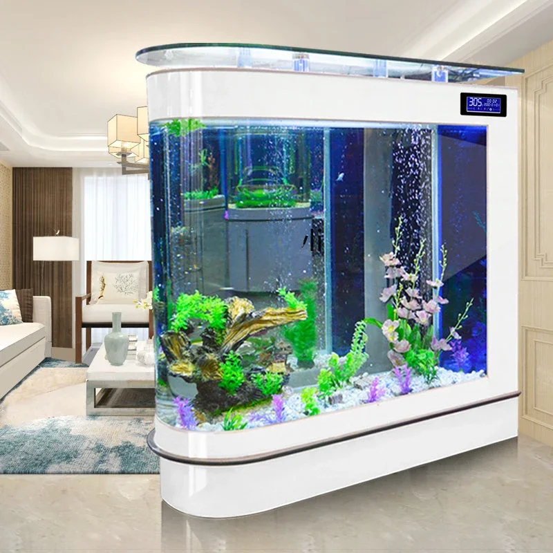 A  Bullet Fish Tank Aquarium Large Fish Globe Partition Ecological Glass Fish Tank Bar Counter