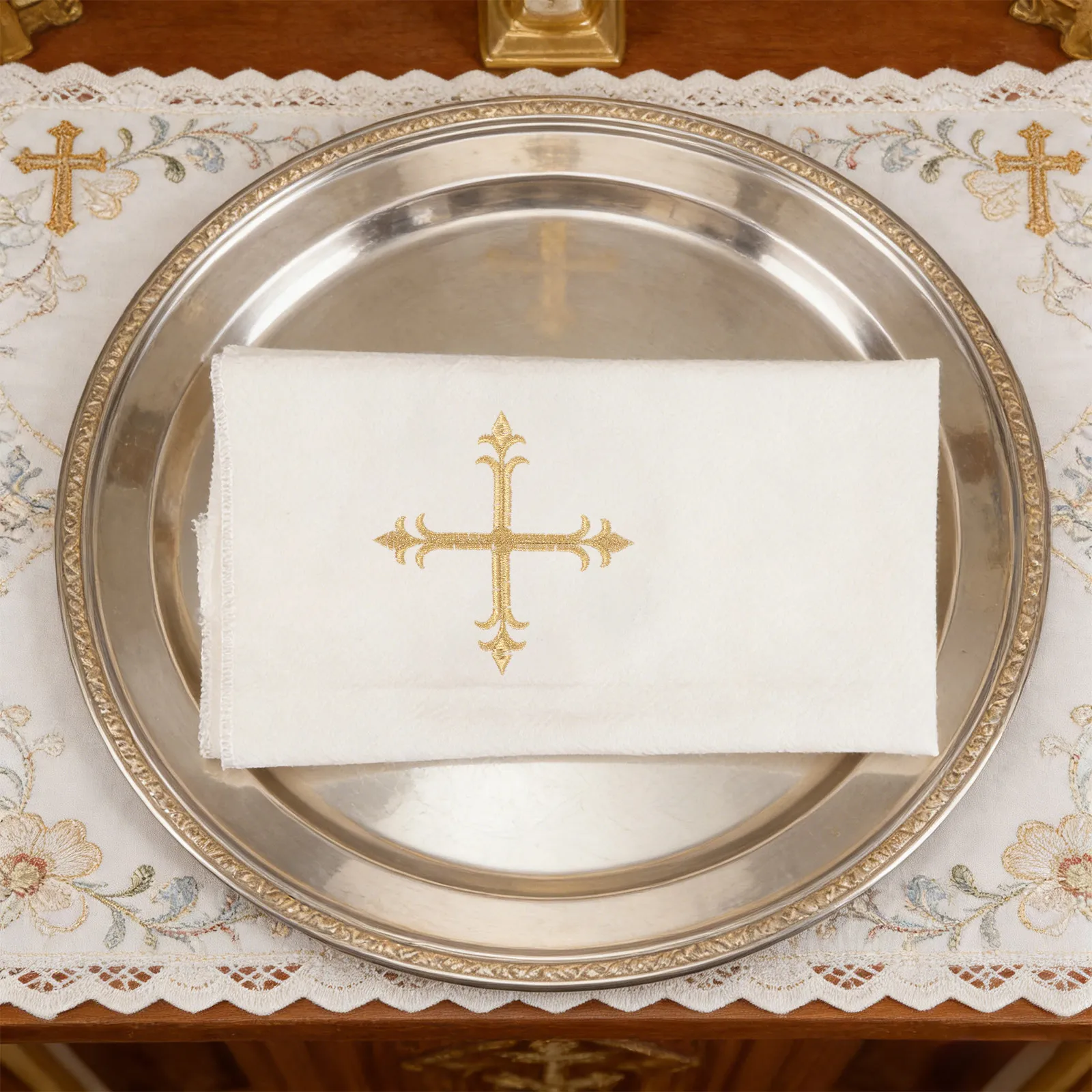 Church Altar Linen Purificator Embroidered Cotton Linen Communion Cloth 44x25cm Holy Sacramental Mass Ceremony
