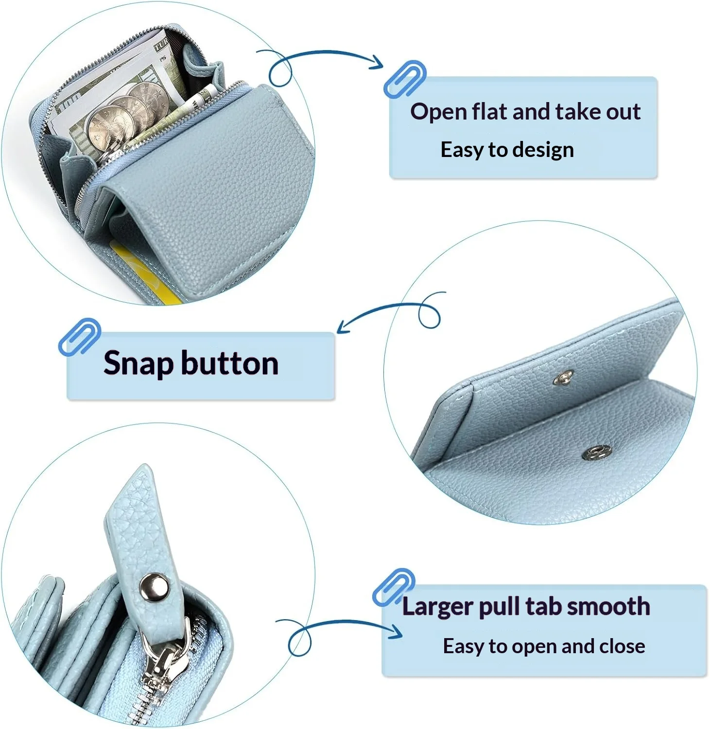 Pomelo Best Trifold Kleine Geldbörse für Damen, RFID-blockierend, Kunstleder, schlanker Kartenhalter mit Reißverschluss für Münzen – Detail 3