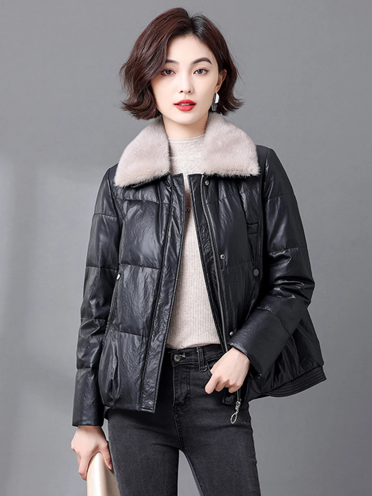 เสื้อโค้ทหนังแท้สำหรับผู้หญิง รุ่น Thiened สำหรับฤดูหนาว ขนมิงค์ หนังแกะ ดีไซน์ซิป  สำหรับใส่ทำงาน