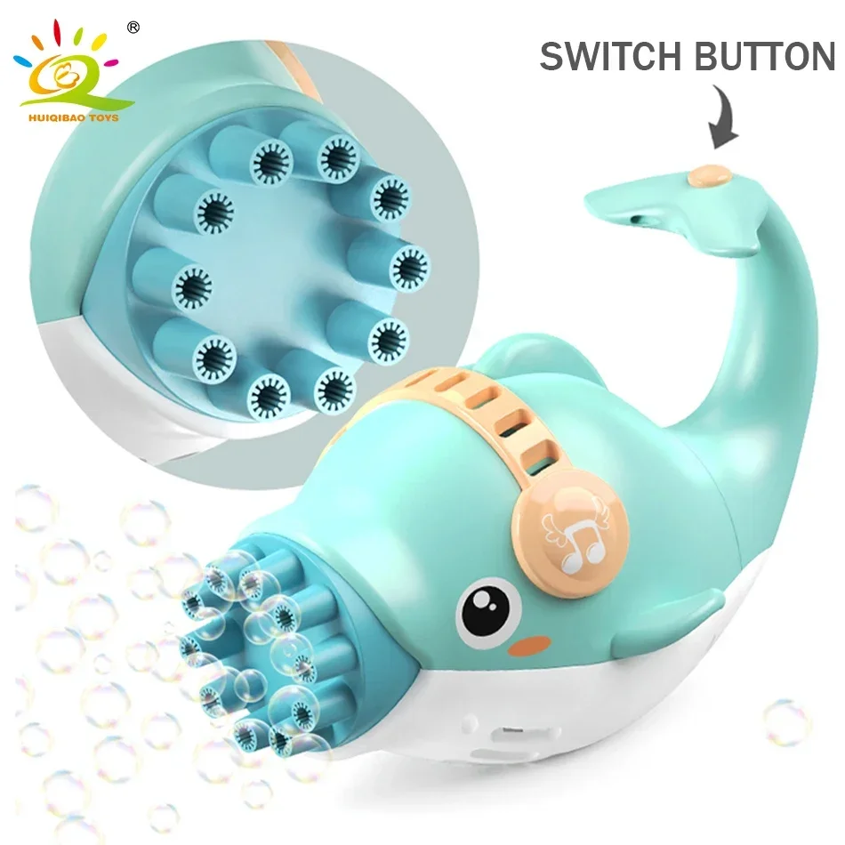 HUIQIBAO Kids Electric Automatic Cute Dolphin Soap Bubble Machine Gun Beach Summer Outdoor Fantasy Blower Toys for Children Gift