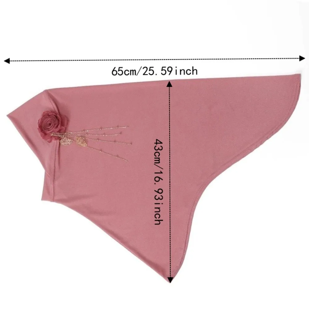 Comfort Round Edge 3D Flower Tassel Hijab Stretch Solid Color Head Wrap Lightweight High-Elasticity Headwear Daily Prayer image 6
