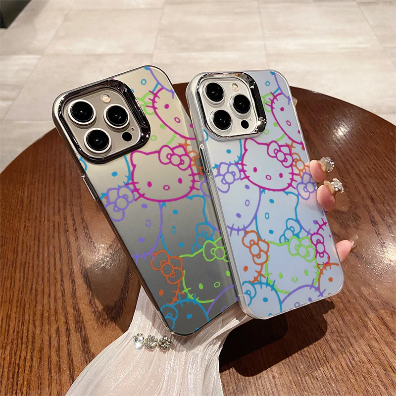 Sanrio Hello Kitty Electroplating Lens Frame Fall Shockproof Case For iPhone 15 14 Plus 13 12 11 Pro X Xs Max Cover WK305