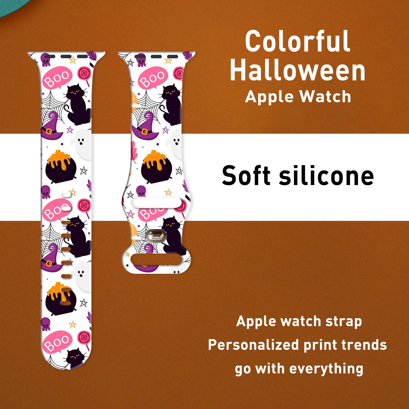 

Colorful Halloween printed strap for Apple Watch 10 9 8 7 Silicone Band Replaceable Bracelet for iWatch 46mm 44mm 42mm 41mm