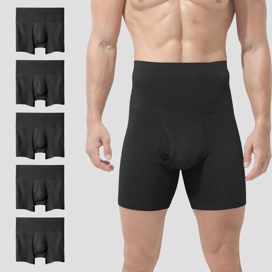 

5pcs Men's underwear Men's cotton high waist belly large size extended anti - wear leg fat warm sports boxers