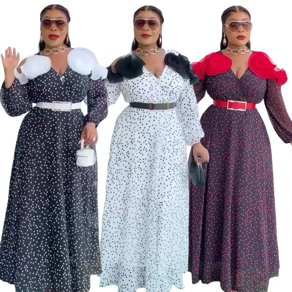 فساتين أفريقية مقاس كبير للنساء فستان سهرة طويل منقط تركيا قفطان دبي عباية أنقرة داشيكي أفريقيا ملابس قفطان