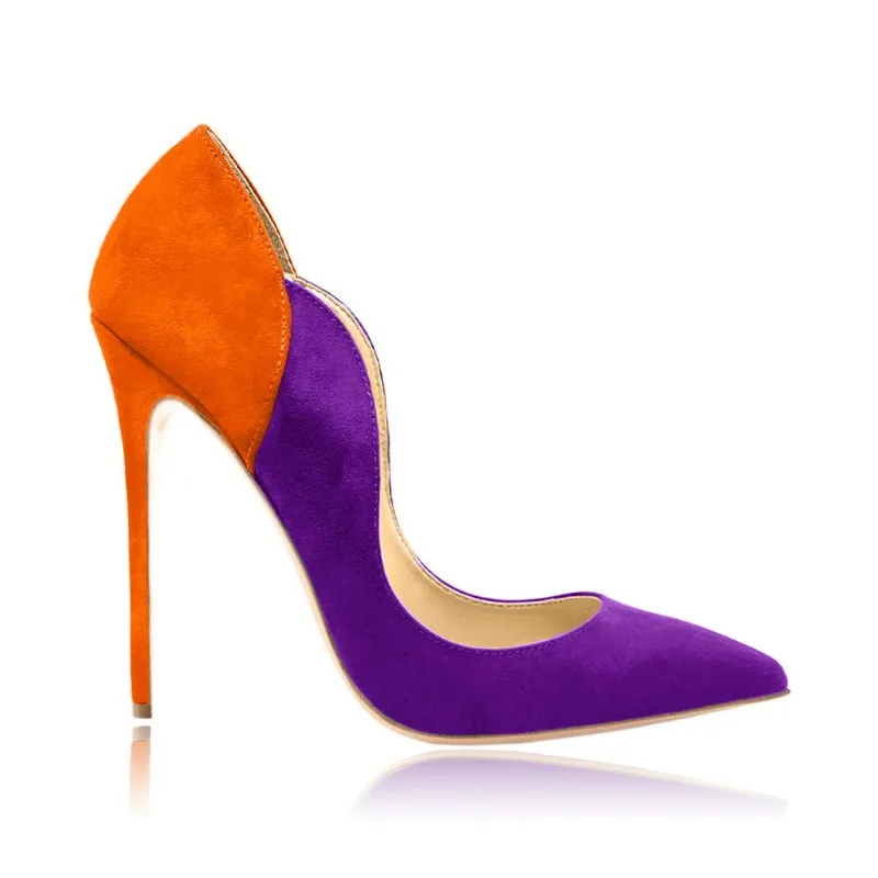 2026Spring and Autumn New Product Color blocked Pointed Fine Heels Shallow Mouth High Heels Goddess Style Single Shoes for Women