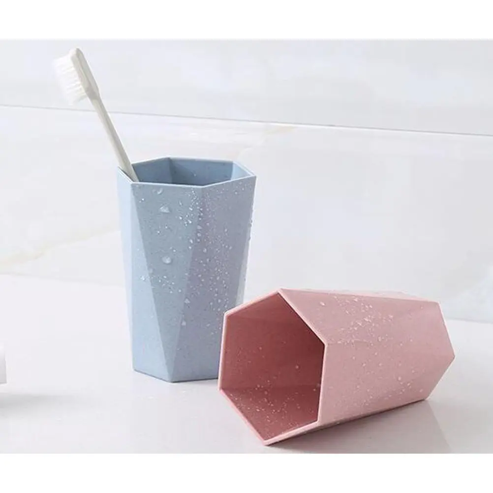 

2Pcs Couples Toothbrush Cup Wheat Straw Material Travel Bathroom Washing Mug Set Pink Blue Bathroom Tumbler Toothbrush Cup