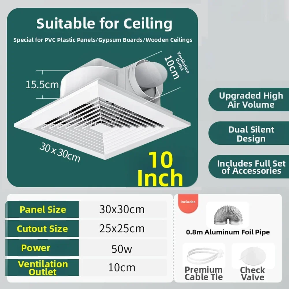 Ceiling Ventilation Fan Silence Ventilating Strong Ceiling Mounted Exhaust Fan For Window Wall Bathroom Toilet Kitchen Mounted