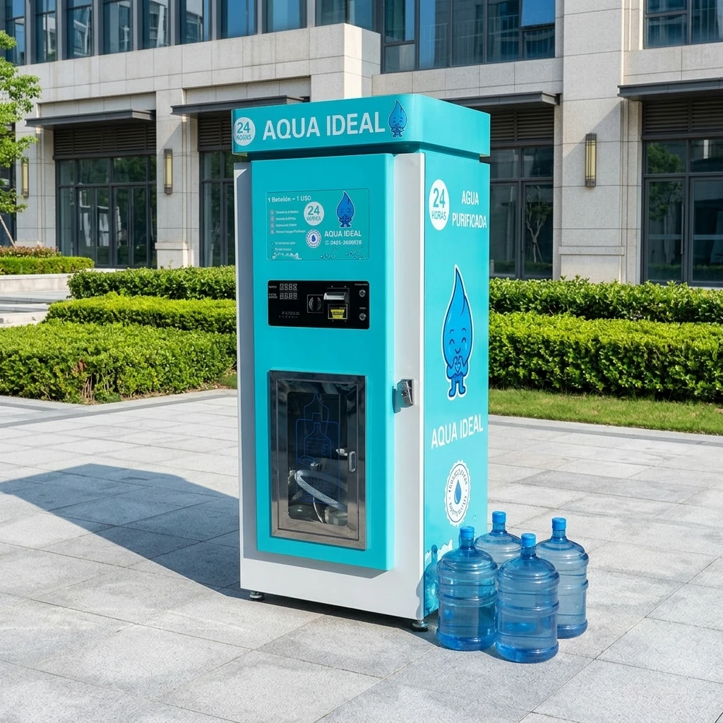 Drinking Pure Coin Operated Reverse Osmosis Commercial Water Vending Machine With Pressure Vessel Pump Motor 800GPD