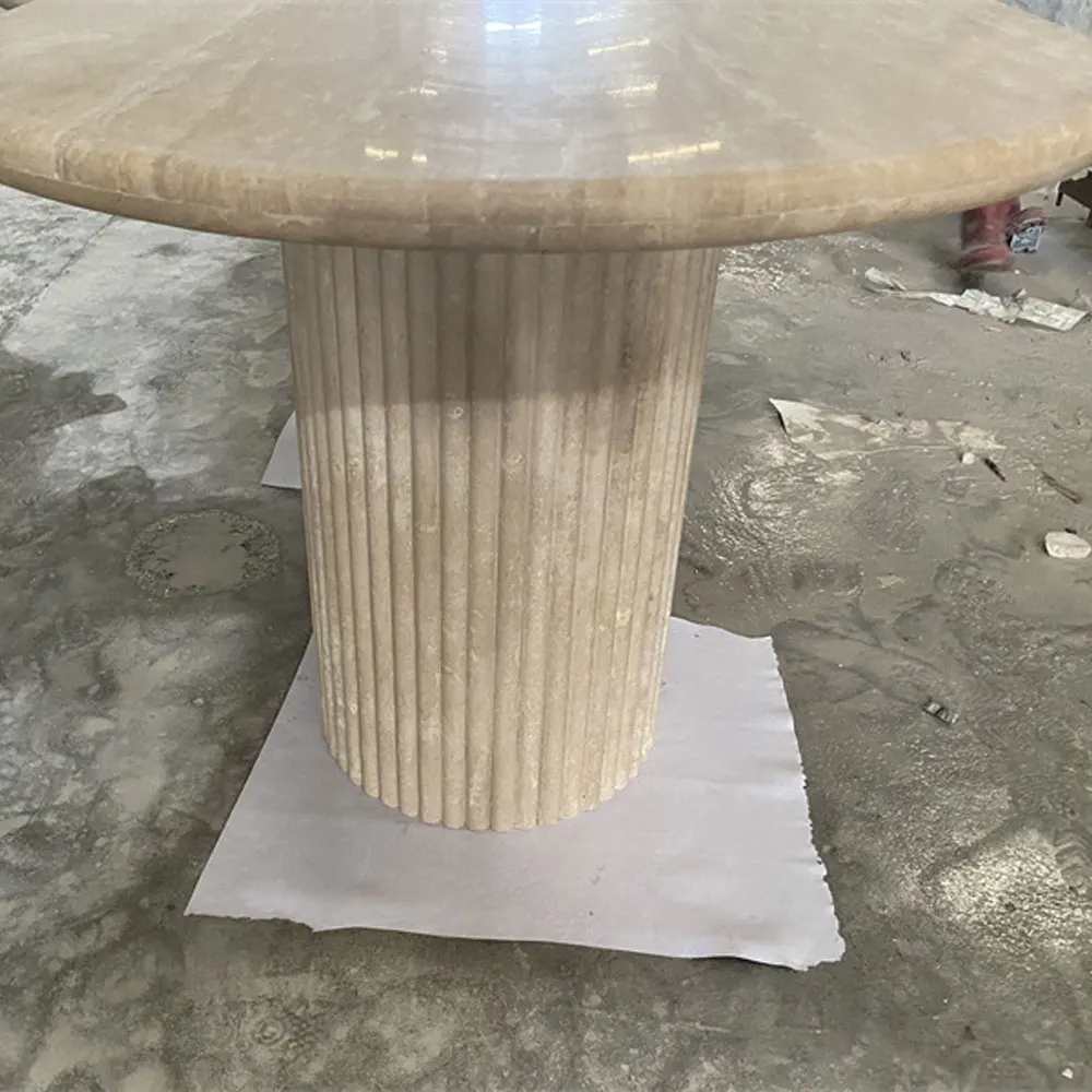 Home Decor Cava Fluted Oval Stone Table Beige Travertine Marble Dining Table With Tavertine Base