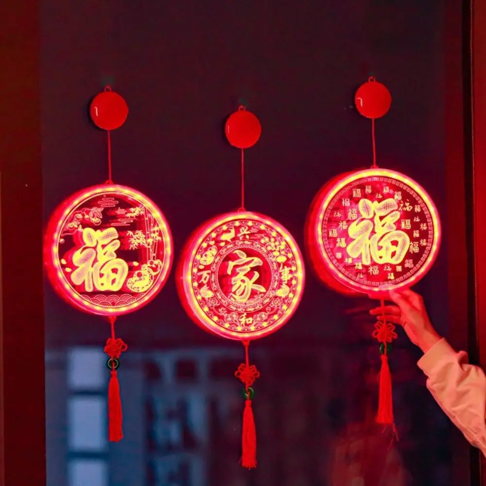 

New Acrylic Red Hanging Lanterns With Tassel Good Luck New Year Lantern Red Fu Character Lights Spring Festival