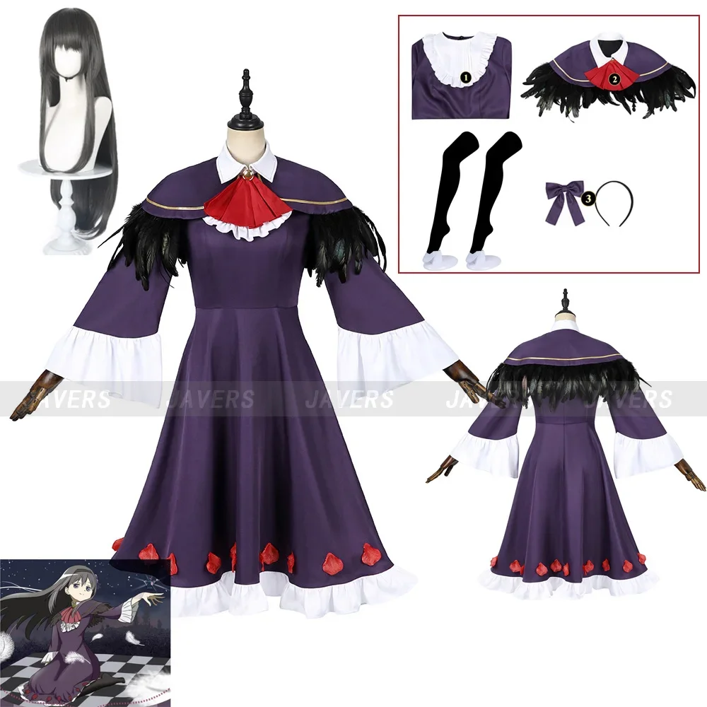 

Akemi Homura Cosplay Anime Puella Magi Madoka Magica Walpurgisnacht Rising Costume Wig Dress Women Uniform Halloween Party Suit