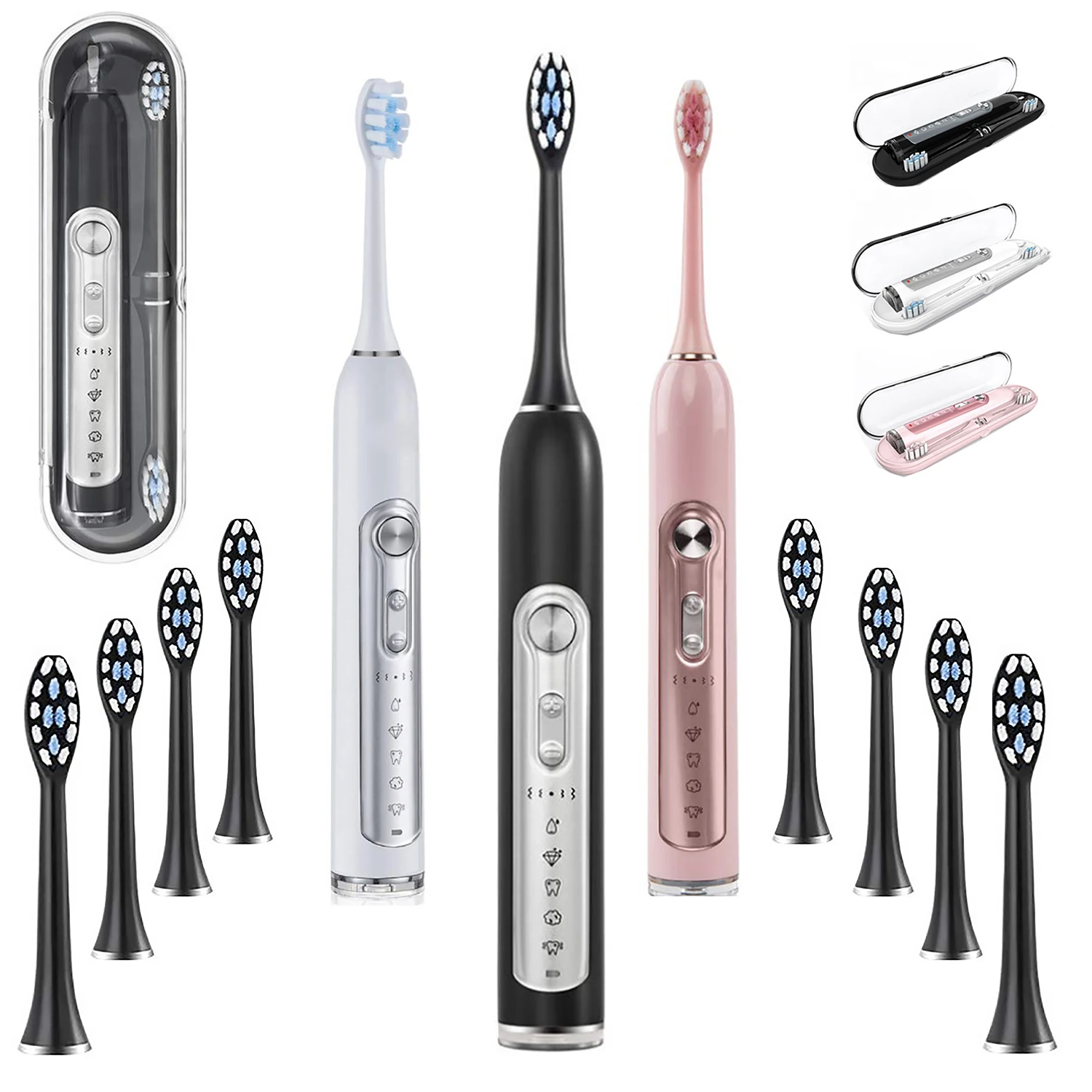 Sonic Electric Toothbrush USB Rechargeable Waterproof Travel Portable Electric Toothbrushes for Adults with 8 Replacement Heads