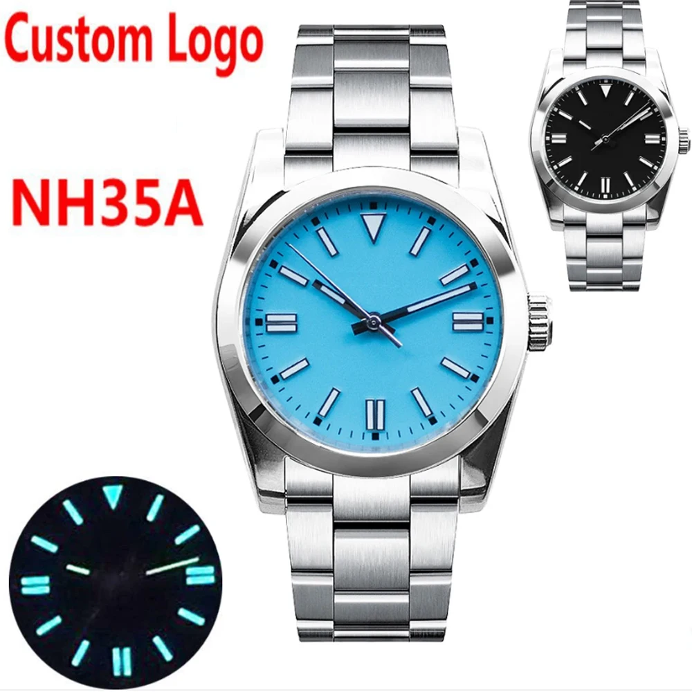 DIY Custom Logo 36MM/39mm Sapphire NH35 Mechanical WristWatch Sterile Oyster Strap 10Bar Luminous Sport Automatic Watch for Men