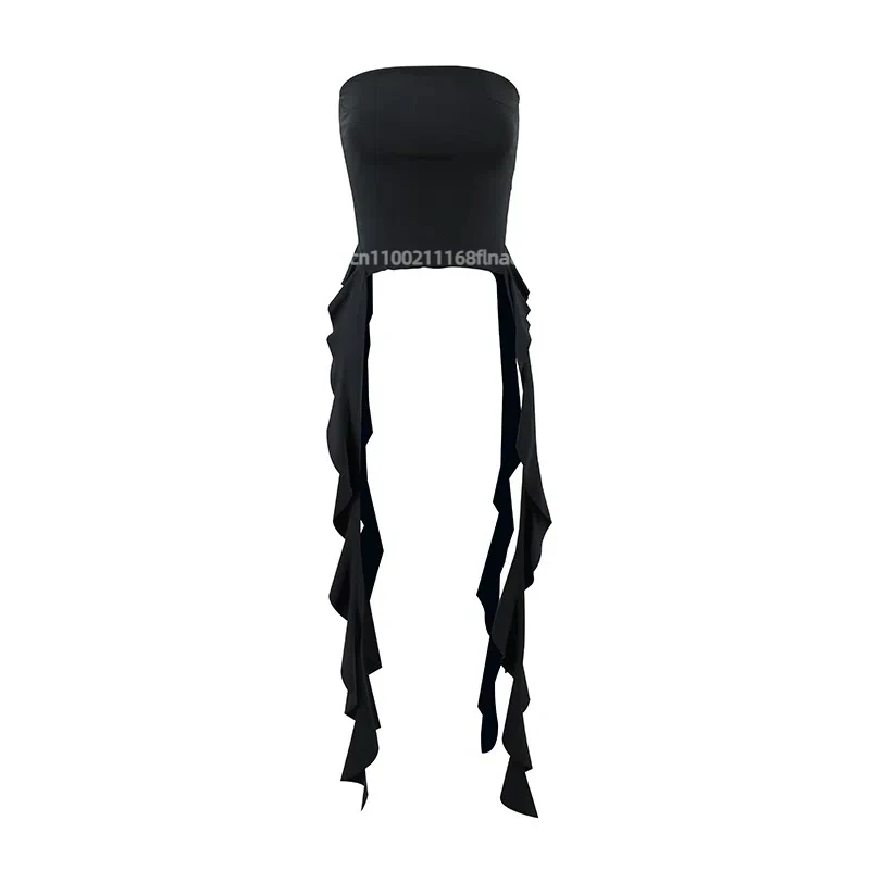 Street Dance Outfit, Sexy and Spicy Women's Clothing, Summer Ruffled Edge One Shoulder Wrapped Chest Street Casual Top