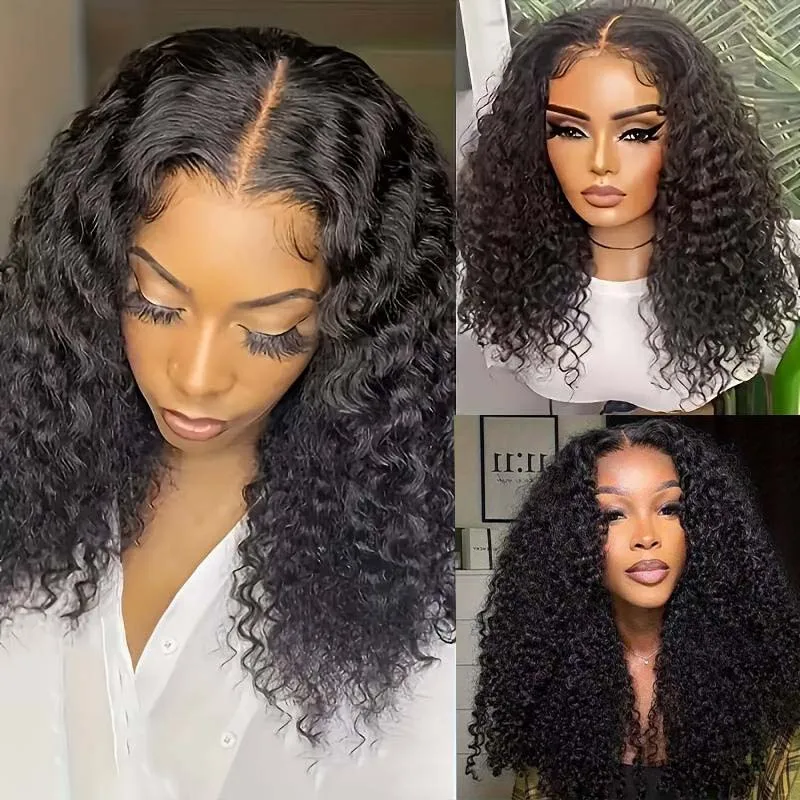 Curto bob natural encaracolado perucas de cabelo humano hd transparente perucas dianteiras do laço 4x4 220 densidade fechamento perucas de cabelo humano para mulher