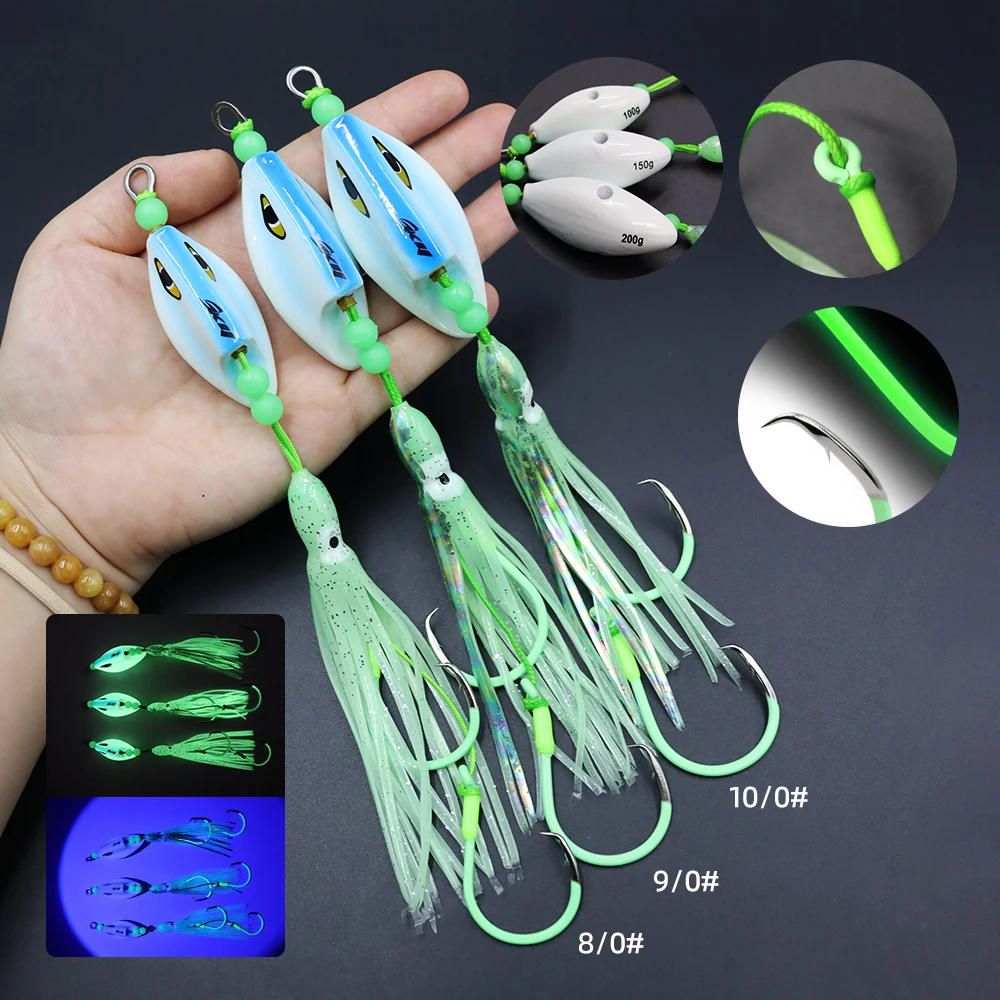 ZYZHE 1pc Sea Fishing JIG String Hooks 100g 150g 200g Deep Sea Boat Fishing Lure For Tuna Marlin Swordfish Saltwater Bait Rigs - view 5