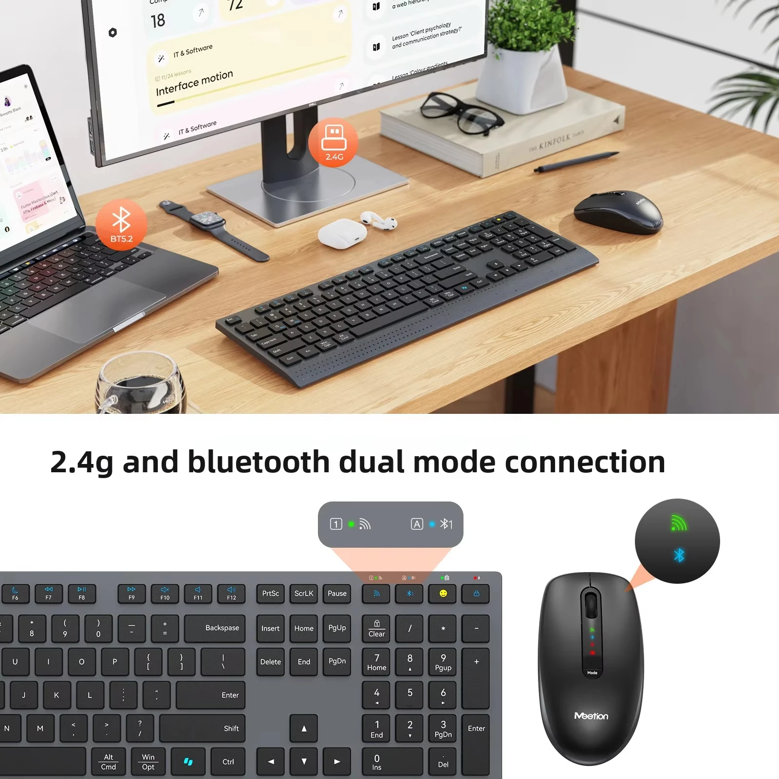 2.4G Bluetooth Wireless Dual-Mode Keyboard And Mouse Set Office Stylish Rechargeable Slient Click Keyboard Combo For PC Computer
