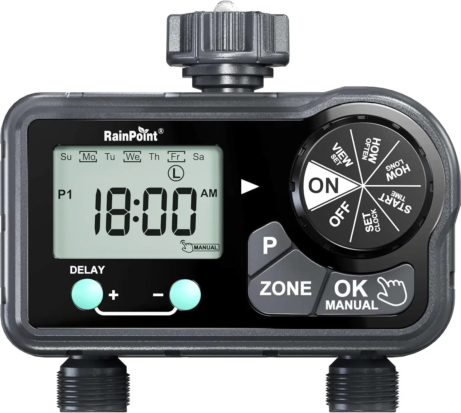 

Programmable Sprinkler Timer with 3 Modes, Rain Delay & Manual Watering for Garden Hose, 2 Outlets