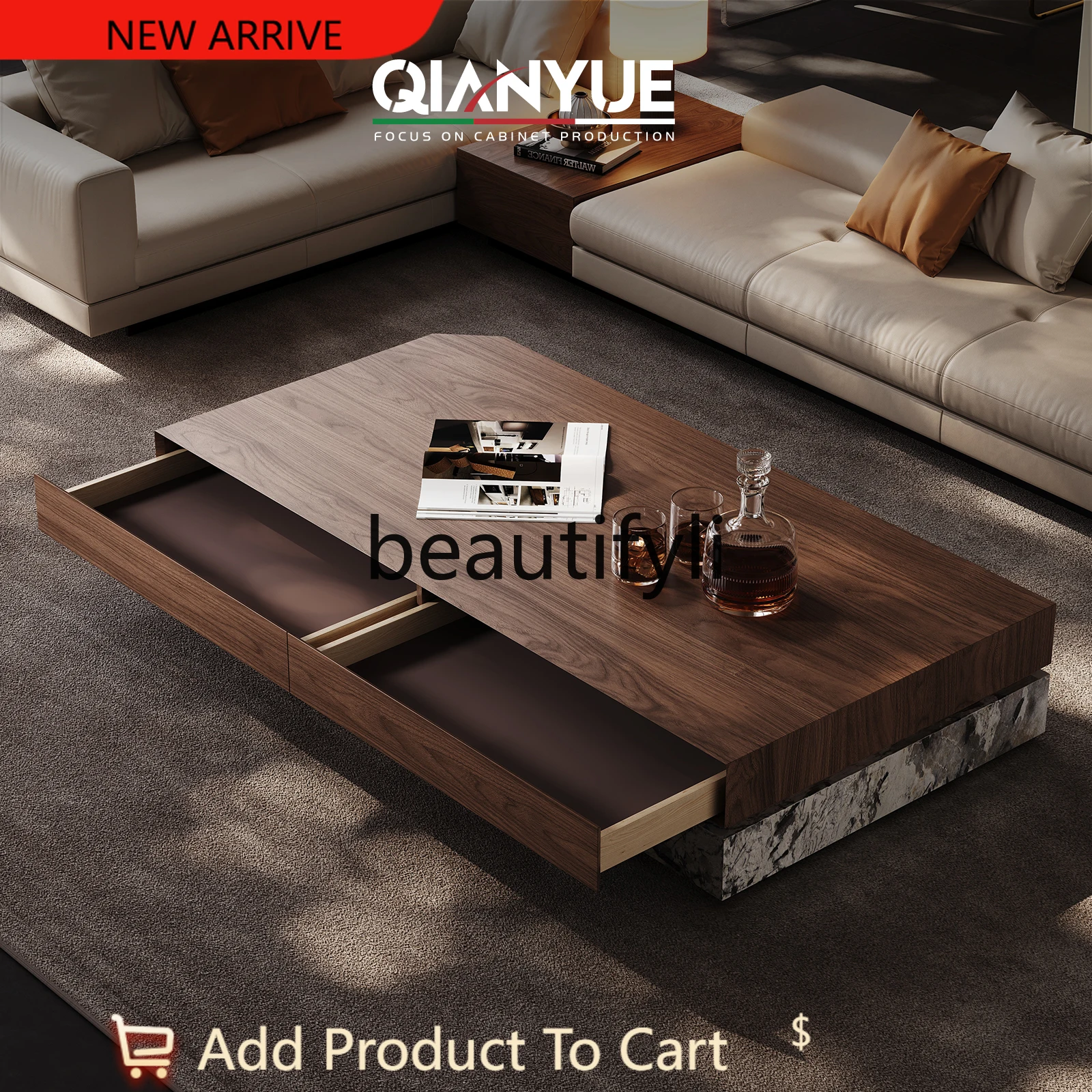 

Italian Style New Living Room Coffee Table Light Luxury High-End Marble Floor-Standing G1218