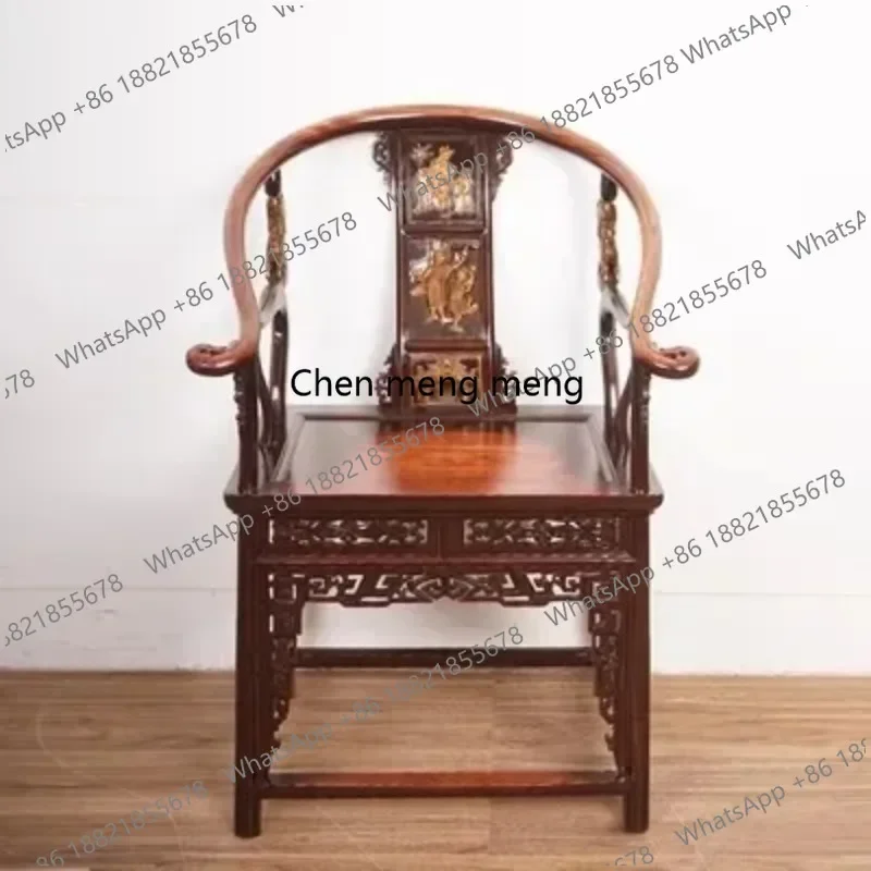 Customized New Chinese Style Antique Distressed round-Backed Armchair Royal Chair Leisure Solid Wood Armchair Palace Chair view 5