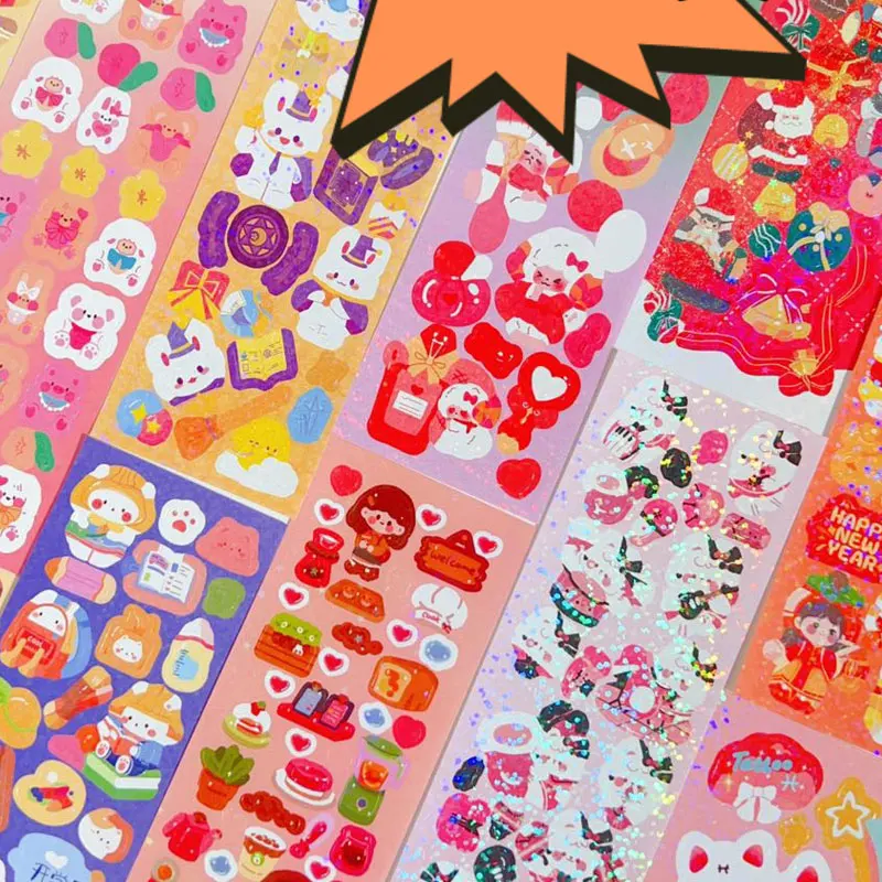 Kawaii Stickers Laser No Repeat Cute DIY Material Handbook Collage Students Decoration Sticker Kids School Supply Stationery