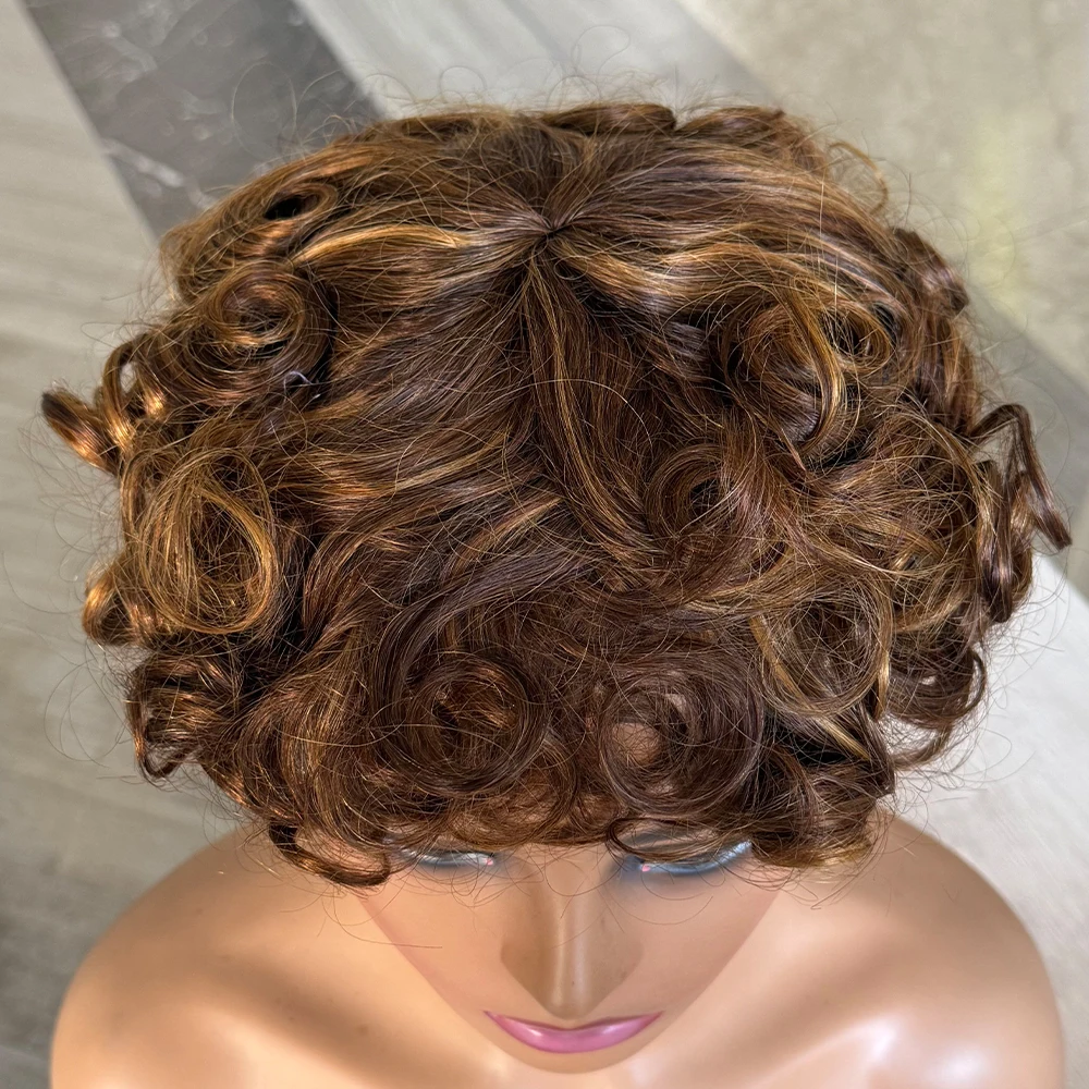 كامل آلة صنع فضفاض نطاط شعر بشري قصير الباروكات نطاط مجعد لا الدانتيل غلويليس الباروكات مع بانج عابث قطع بوب شعر مستعار للنساء