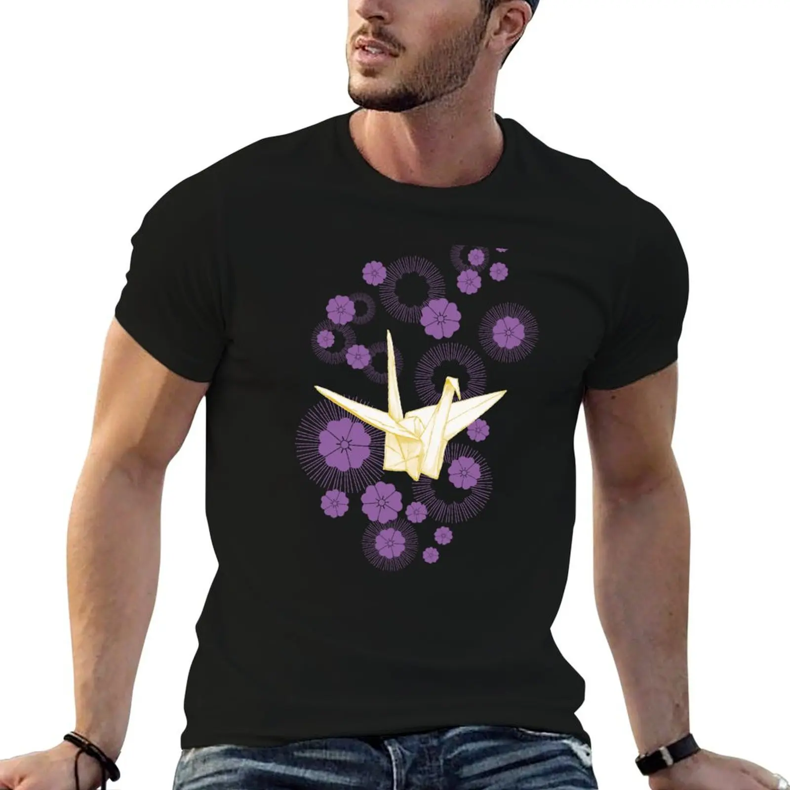 

Paper Crane and Cherry Blossoms T-Shirt vintage custom shirt slim fit t shirts for men