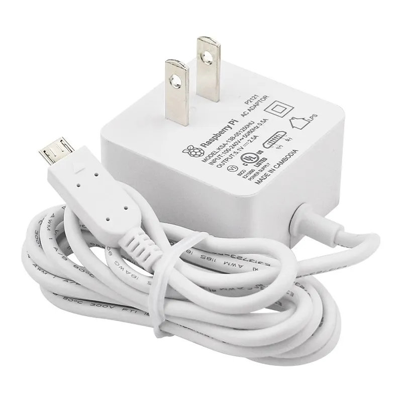 Raspberry Pi-fuente de alimentación de 12,5 W, adaptador de corriente Micro USB de 5,1 V, 2.5A, Cable 18awg para Raspberry Pi 3B + 3B Zero 2 W,