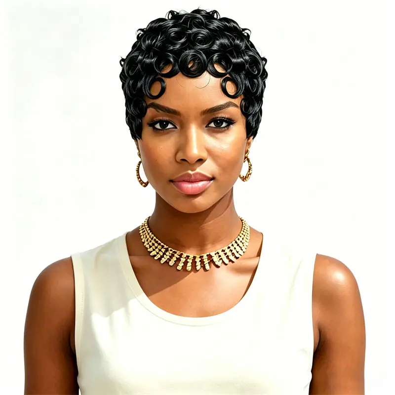 

Pixie Cut Wig Short Curly Wig Full Machine Made Wig With Bangs Human Hair No Shedding Easy Wear Beginner Friendly Casual Style