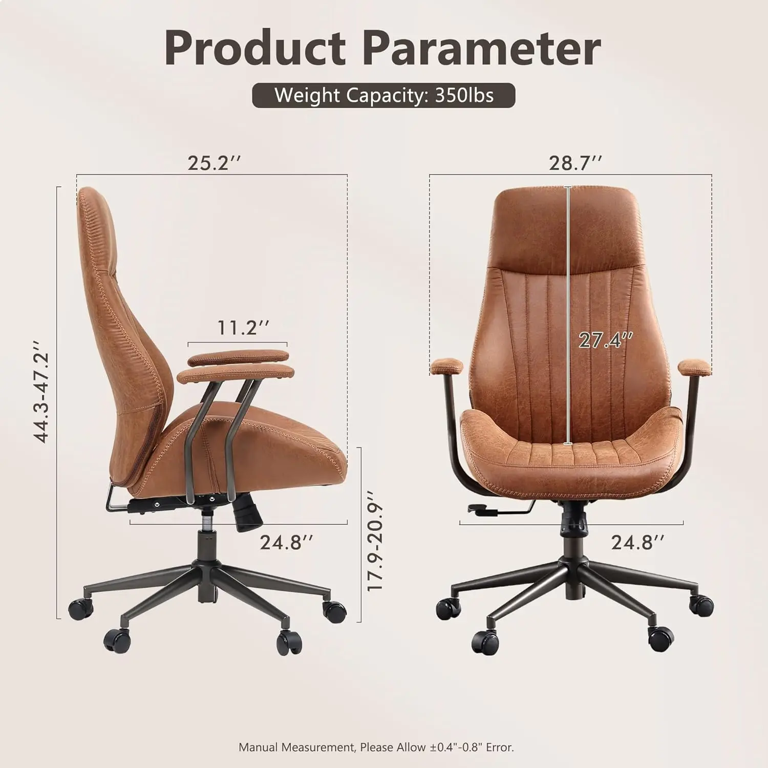 Modren Office Chair - Suede Fuax Leather Brown Executive Chairs Ergonomic High Back with Lumbar Support, Swivel Comp