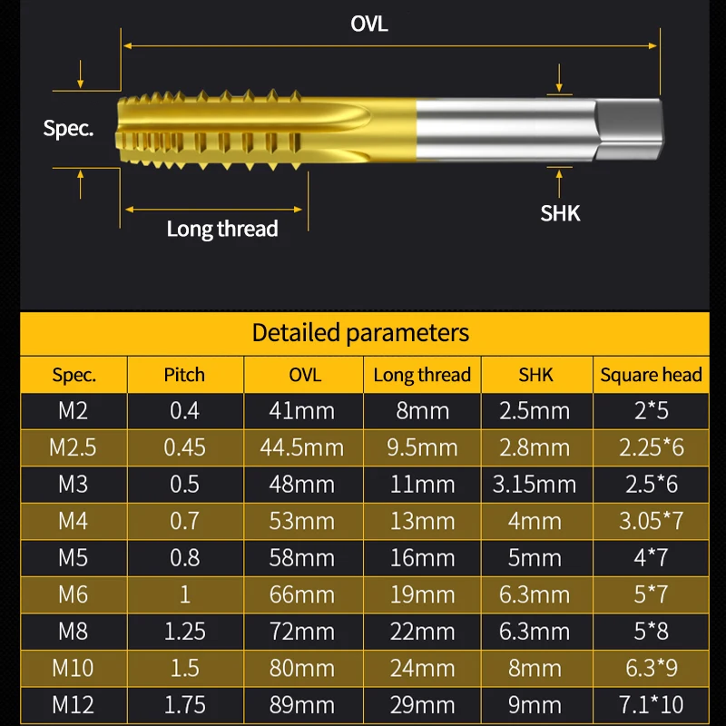 UCHEER 1pcs Cobalt-plated titanium-plated straight groove tooth-jumping machine tap copper-aluminum H2