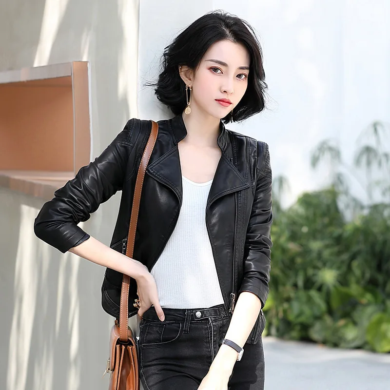 high-end sheepskin jacket for women's 2024 spring and autumn season, new slim fit and slim short style fashionable