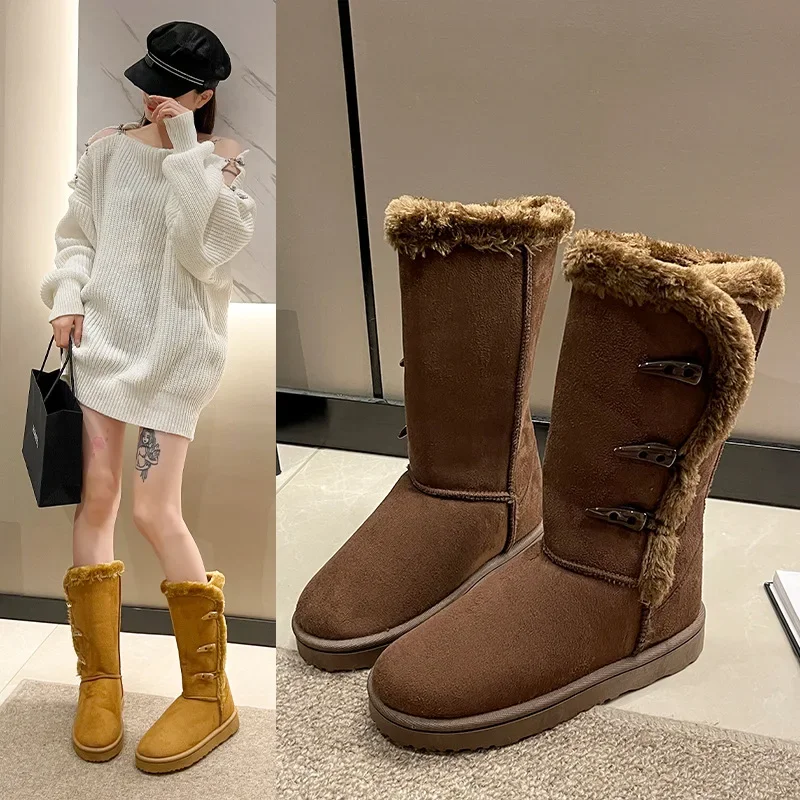 Scarpe da donna Classic Ladies Girls Winter Snow Boots Warm Leather Fur Plus stivali alti al ginocchio in velluto sneaker invernale alla caviglia