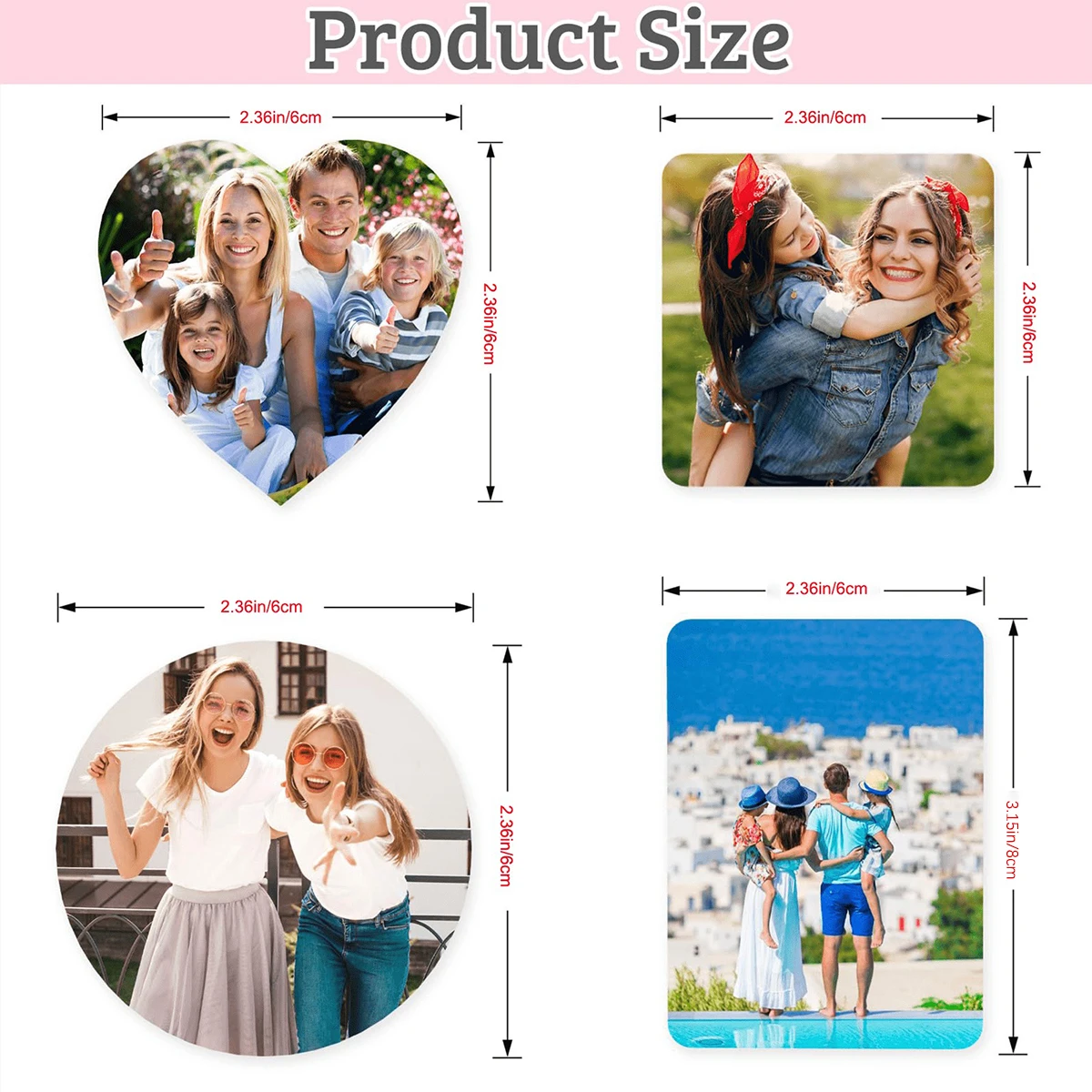 Custom Photo Fridge Magnet，Personalized Refrigerator Magnet，Heart Round Square Shape，Family Couple Souvenir Kitchen Decor Gift