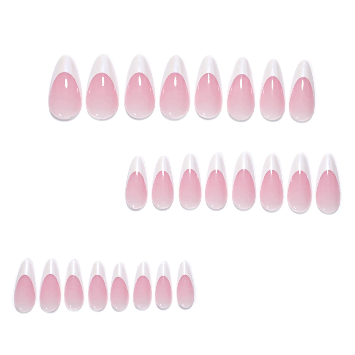 

24Pcs Medium Almond Press-on Nails: Aurora French Tips with White Outline - Minimalist & Elegant False Nail For Women Girl