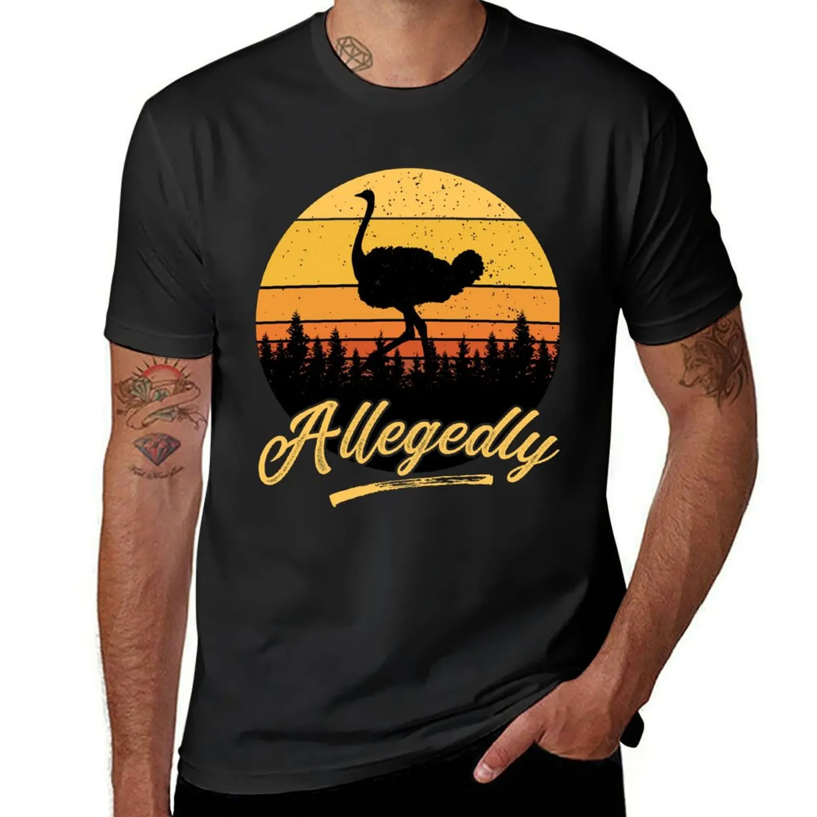

Letterkenny Allegedly Ostrich Flightless Bird Vintage Retro Sunset Distressed T-Shirt tees cute tops fitted t shirts for men