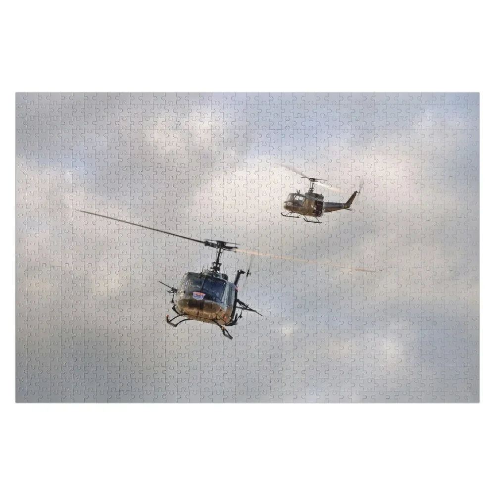 Bell UH-1 Iroquois Helicopters - (A Pair of Hueys) Jigsaw Puzzle Personalized Name Woods For Adults Puzzle