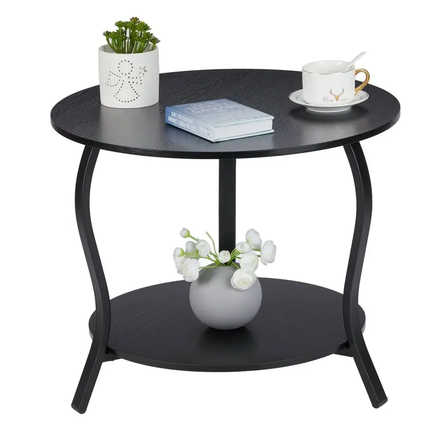 

Round Coffee Table with Open Storage,23 2Tier Coffee Side Tables for Small Space, Accent Center Table Circle Sofa End Table with