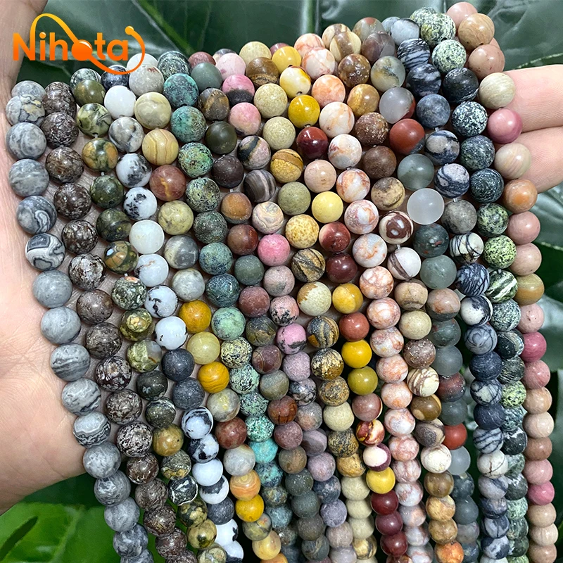 Natural Matte GemStone Beads Turquoises Quartz Jaspers Round Beads Diy Bracelet Necklace for Jewelry Findings 15