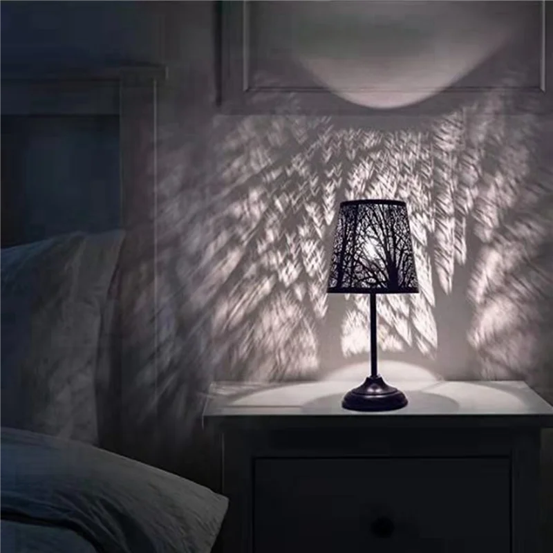 ABZV-Small Lamp Shade,Barrel Metal Lampshade with Pattern of Trees for Table Chandelier Wall Lamp White