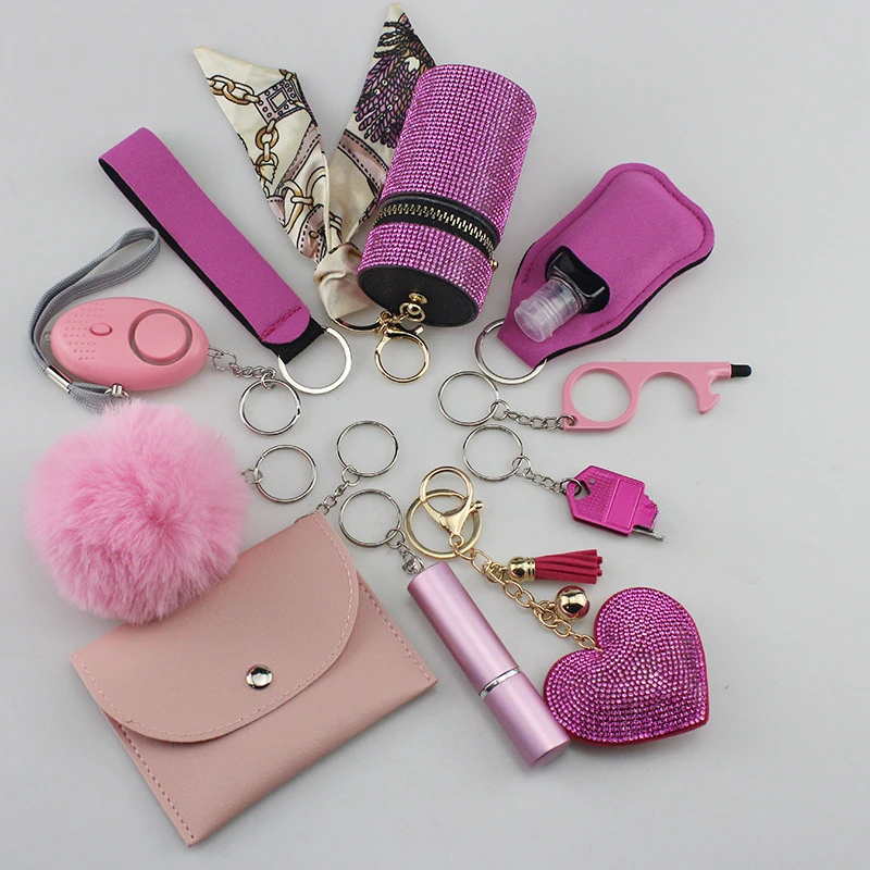 Llavero con alarmas personales de autodefensa para mujer, juego de bolsa de almacenamiento DIY de 10 Uds., llavero multifunción