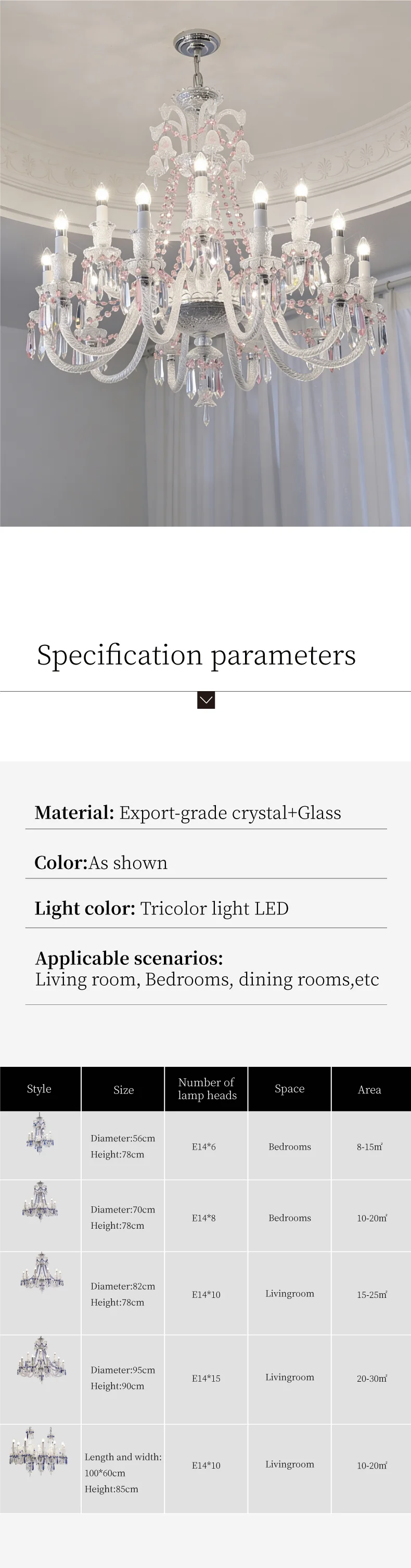 French White Candle E14 LED Chandelier Living Room K9