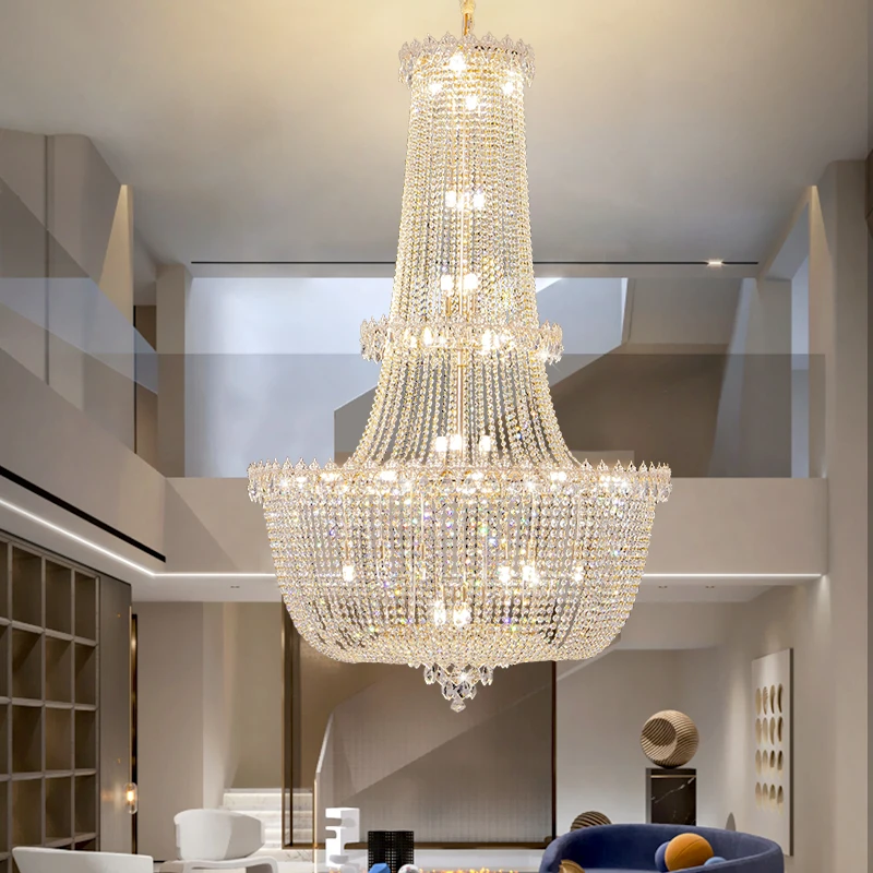 European Crystal Chandelier Living Room Hollow Hall Chandelier Luxurious And Atmospheric Duplex villa Hotel Staircase Light