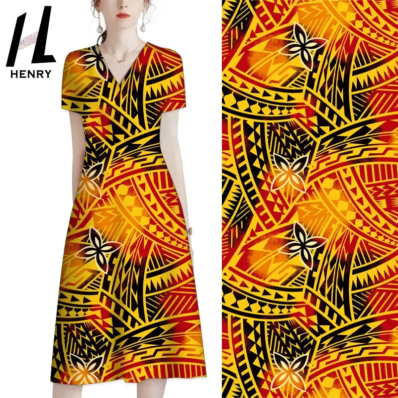 

100% Polyester Fabric Hawaiian Vintage Polynesian Tribal Printed Fabrics Soft Breathable Dress Material