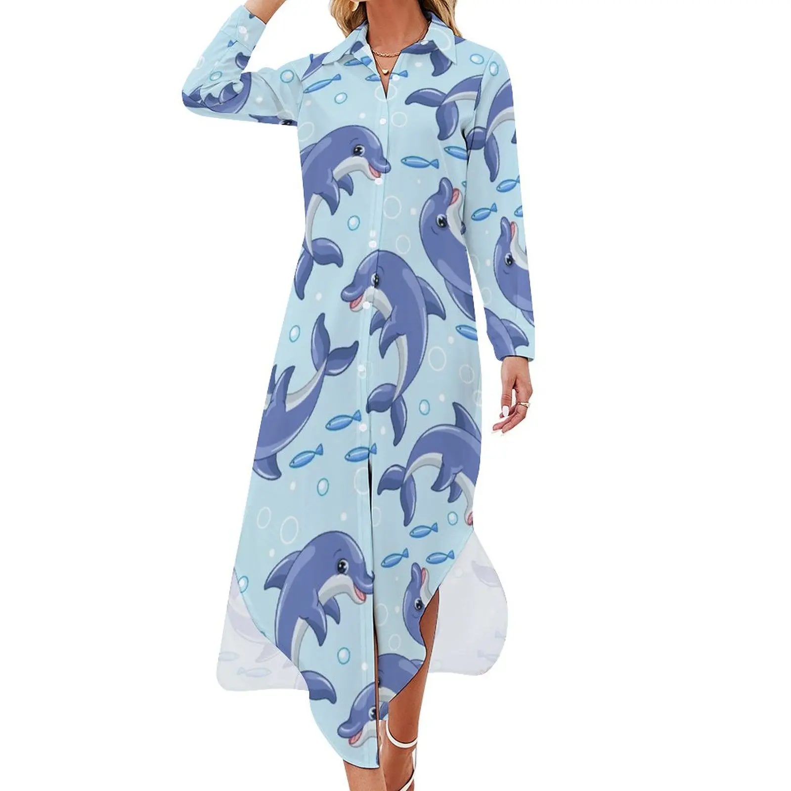 

Cute Dolphins Seamless Long Sleeved Shirt Dress dresses women summer 2024 beach outfits for women