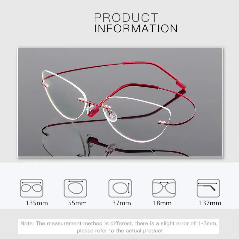 Titan Legierung Randlose Anti Blau Licht Lesebrille Für Frauen Cat Eye Metall Presbyopie Brille HD Augenschutz Leser – Detail 7